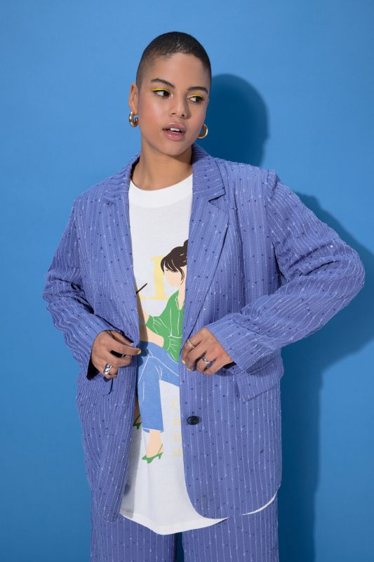 Sequined Pinstripe Oversized Blazer