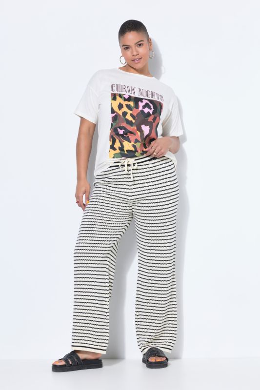 Striped Knit Elastic Waist Pants
