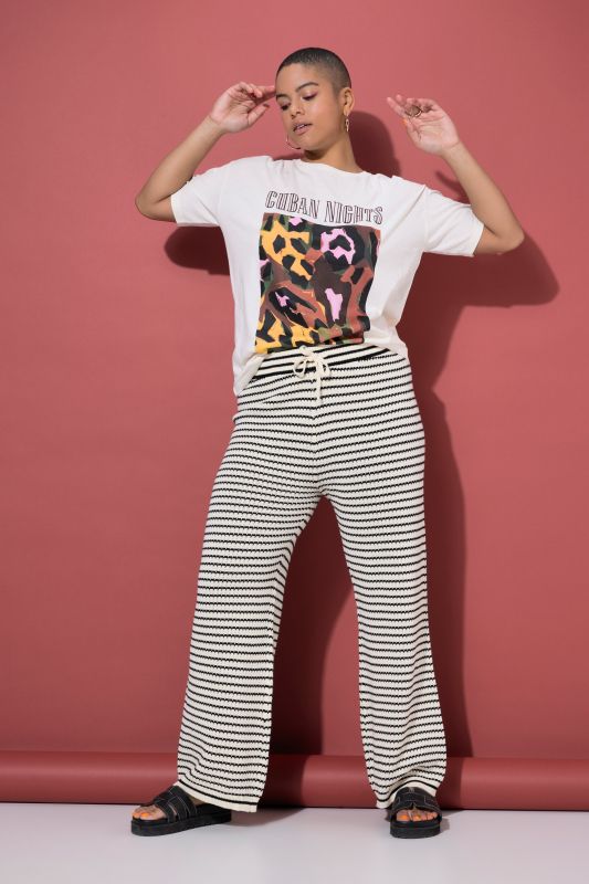 Striped Knit Elastic Waist Pants