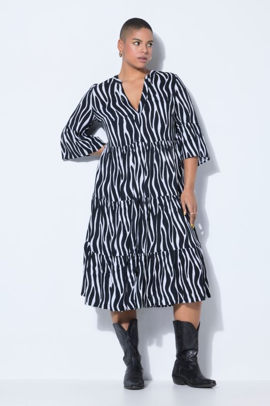 Zebra Print Tiered Flounce Panel Dress