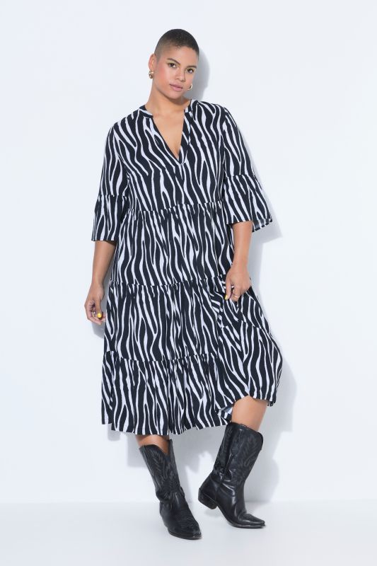 Zebra Print Tiered Flounce Panel Dress