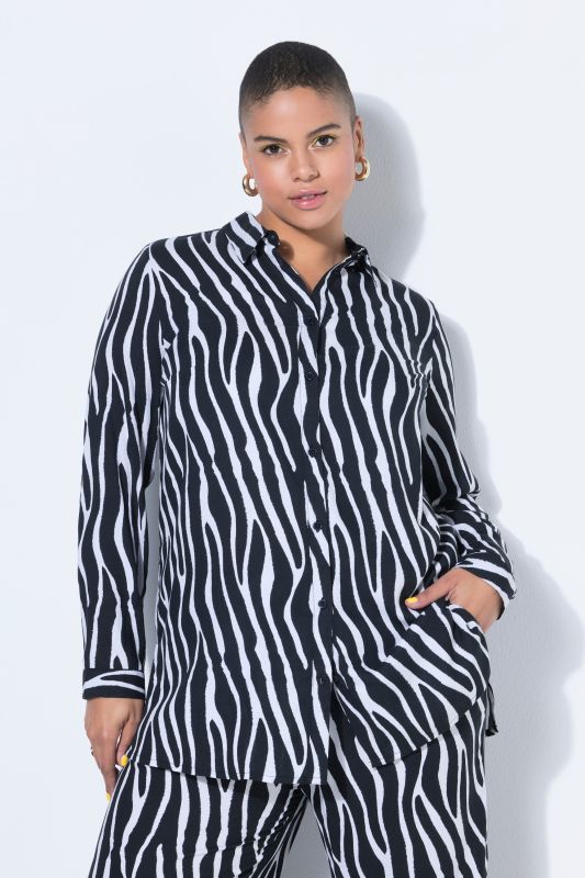 Zebra Print Long Sleeve Tunic Blouse