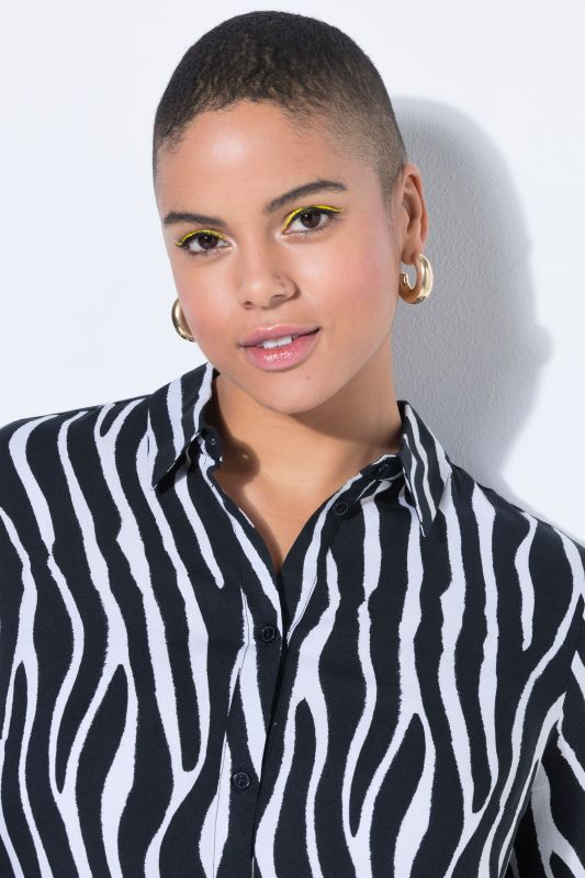 Zebra Print Long Sleeve Tunic Blouse