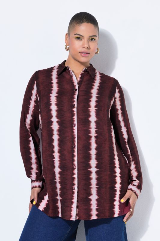 Batik Stripe Button-Down Tunic Blouse