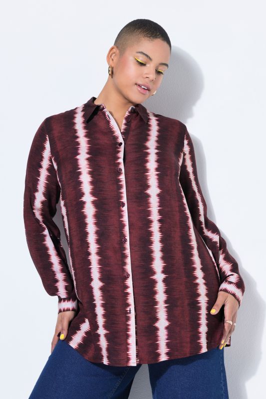Batik Stripe Button-Down Tunic Blouse