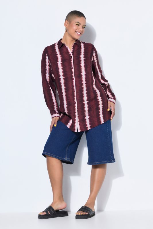 Batik Stripe Button-Down Tunic Blouse
