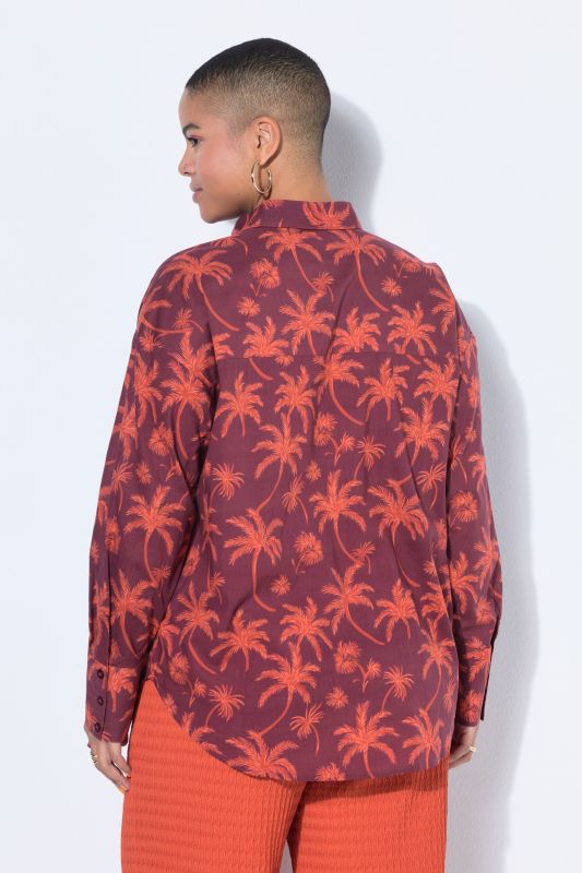 Palm Tree Print Button-Down Blouse