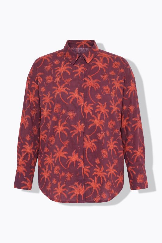 Palm Tree Print Button-Down Blouse