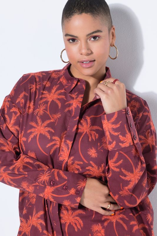 Palm Tree Print Button-Down Blouse