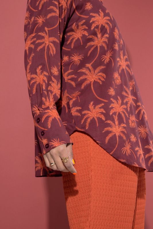Palm Tree Print Button-Down Blouse