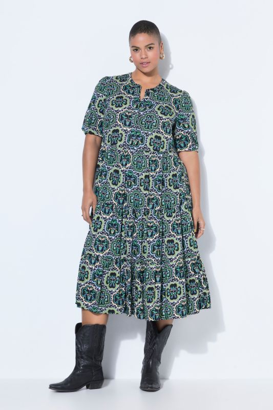 Floral Mosaic Print Short Sleeve Dress