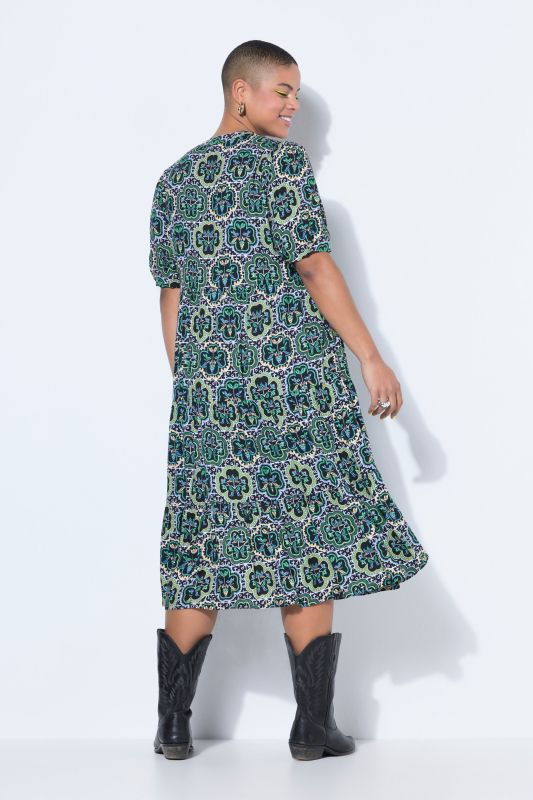 Floral Mosaic Print Short Sleeve Dress