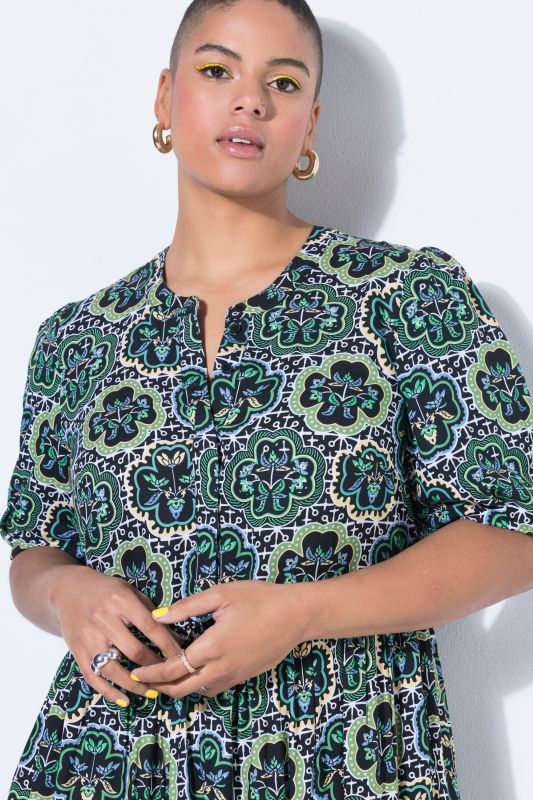 Floral Mosaic Print Short Sleeve Dress