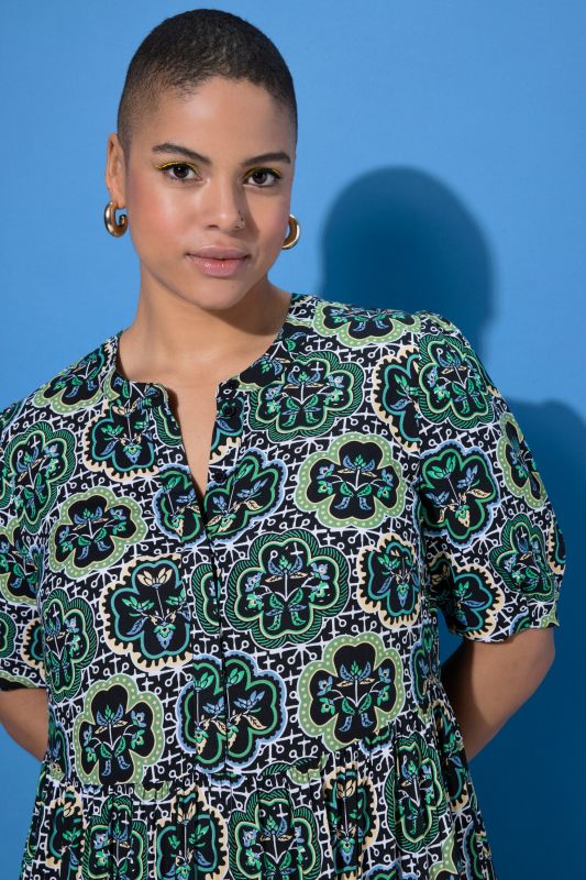 Floral Mosaic Print Short Sleeve Dress