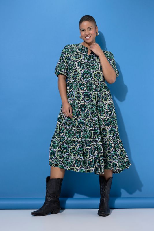 Floral Mosaic Print Short Sleeve Dress