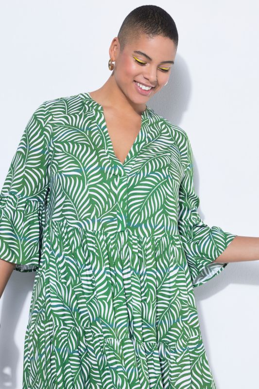 Leaf Print Short Sleeve Dress