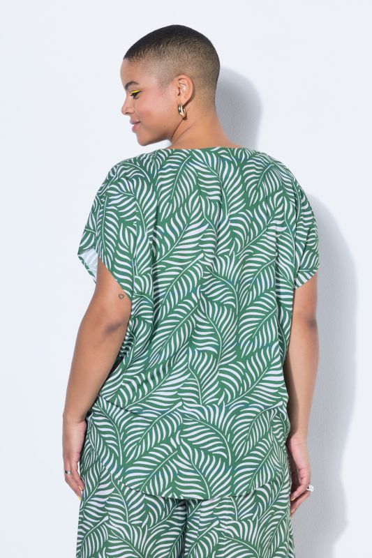 Leaf Print Cap Sleeve Blouse