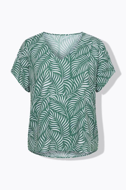 Leaf Print Cap Sleeve Blouse