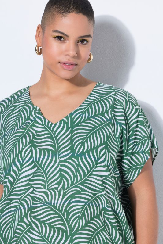 Leaf Print Cap Sleeve Blouse