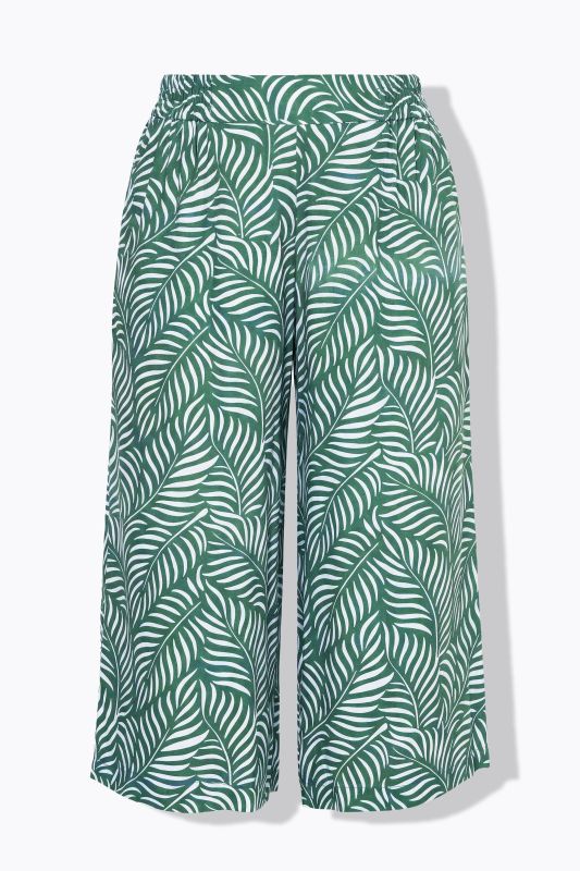 Leaf Print Elastic Waist Culottes