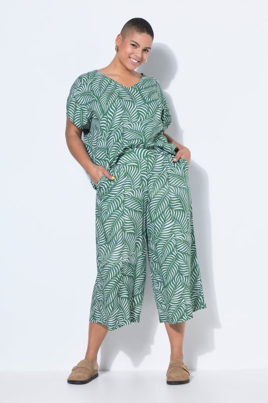 Leaf Print Elastic Waist Culottes