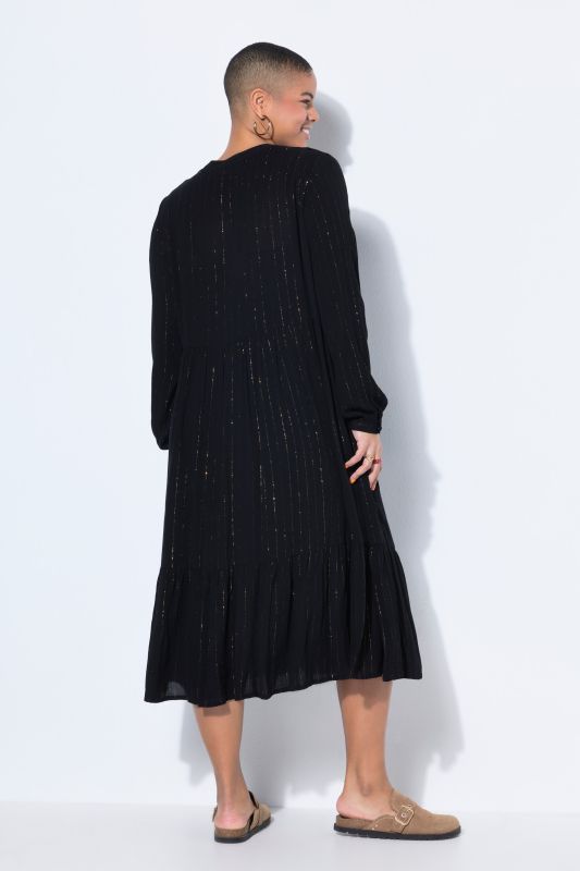 Glitter Stripe Chiffon Long Sleeve Dress