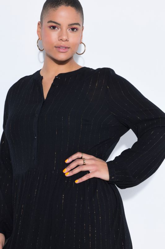 Glitter Stripe Chiffon Long Sleeve Dress