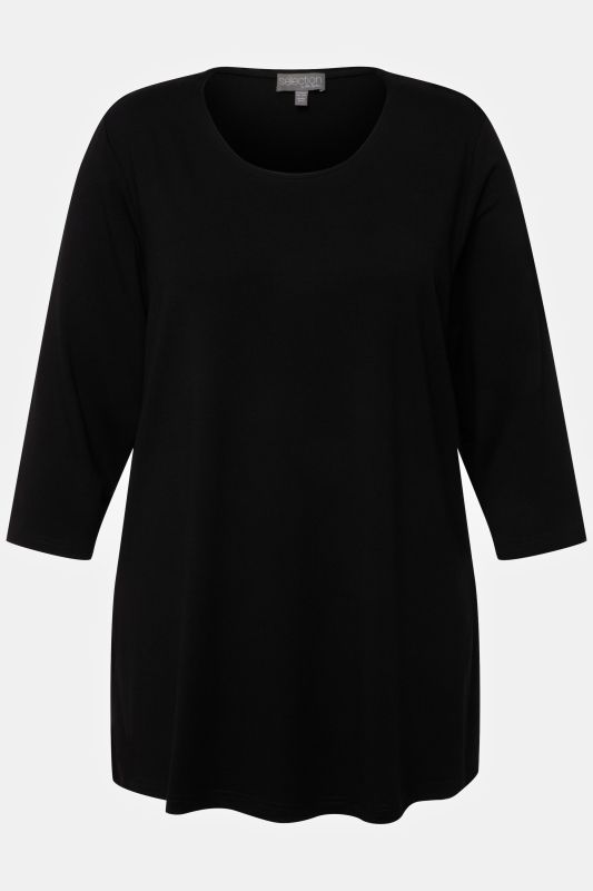 Silky Stretch Knit Round Neck 3/4 Sleeve Relaxed Fit Top