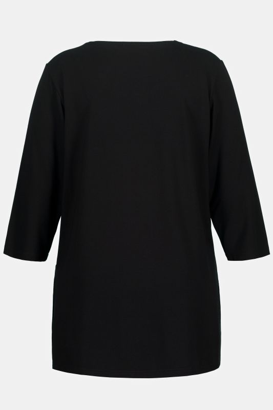 Silky Stretch Knit Round Neck 3/4 Sleeve Relaxed Fit Top