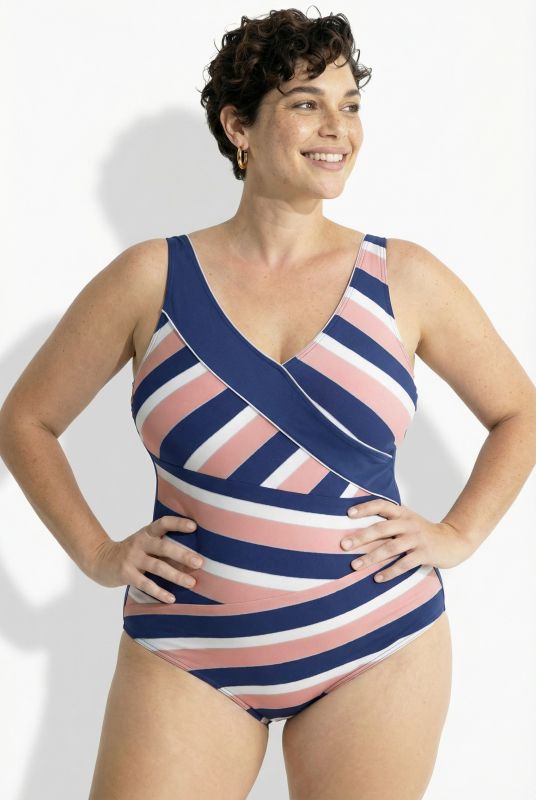 Striped Wrap Look Swimsuit