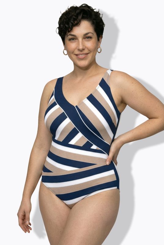 Striped Wrap Look Swimsuit