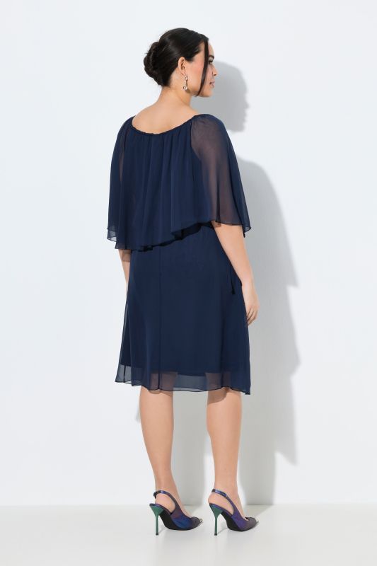 Carmen Neckline Layered Chiffon Dress