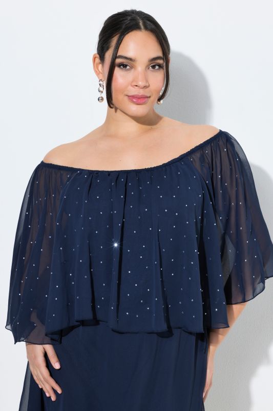 Carmen Neckline Layered Chiffon Dress