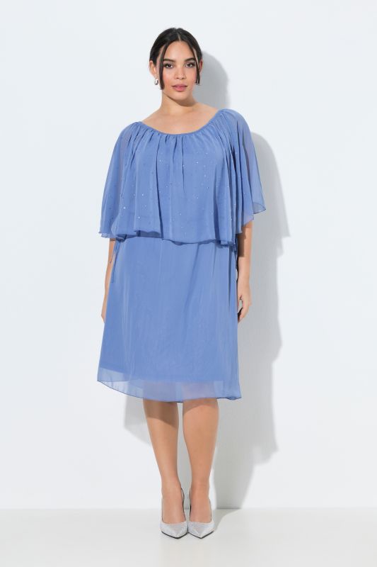 Carmen Neckline Layered Chiffon Dress