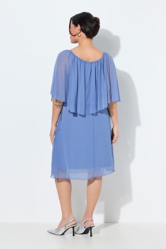 Carmen Neckline Layered Chiffon Dress