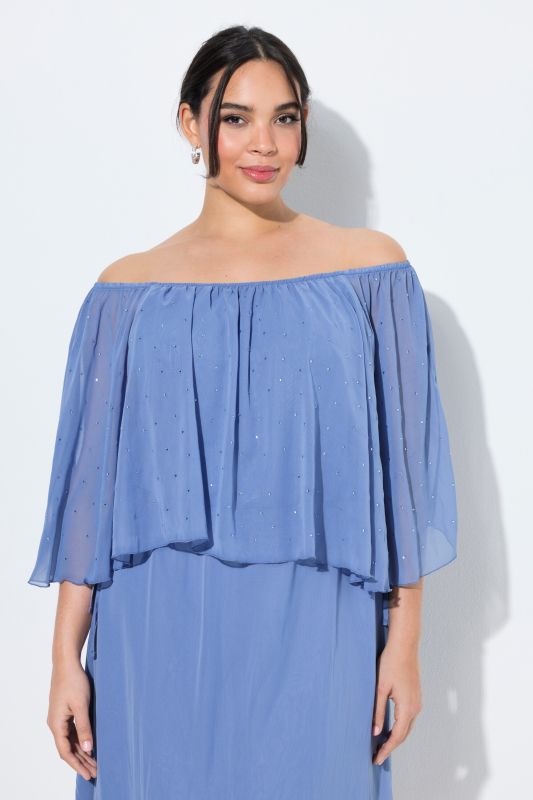 Carmen Neckline Layered Chiffon Dress