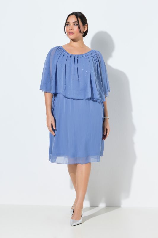Carmen Neckline Layered Chiffon Dress