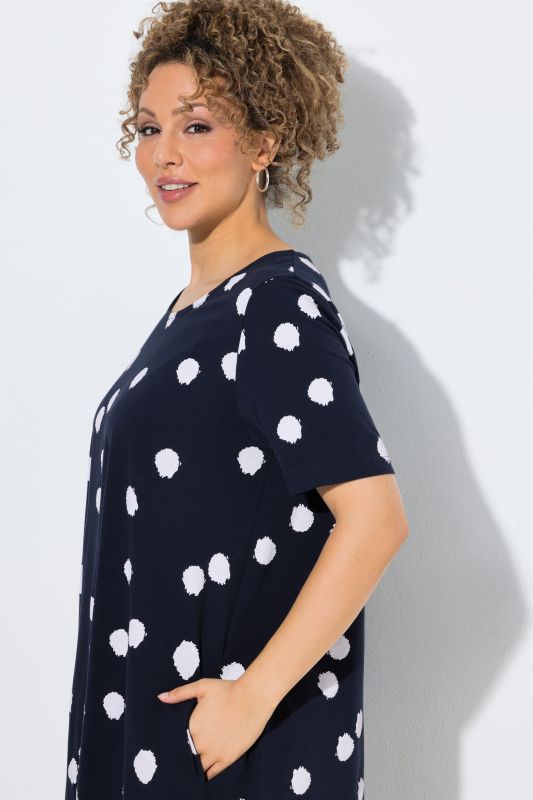 Polka Dot Short Sleeve Midi Dress