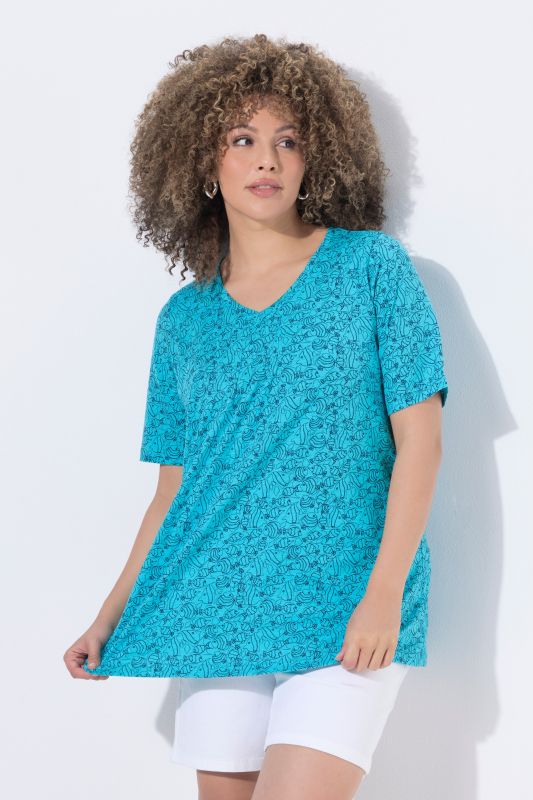 Тениска с геометричен принт на риба