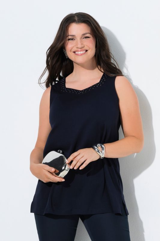 Rhinestone Neckline Pima Cotton Tank