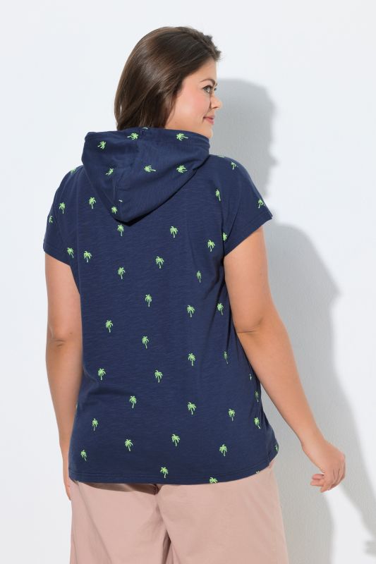 Palm Tree Print Hooded Cap Sleeve Tee