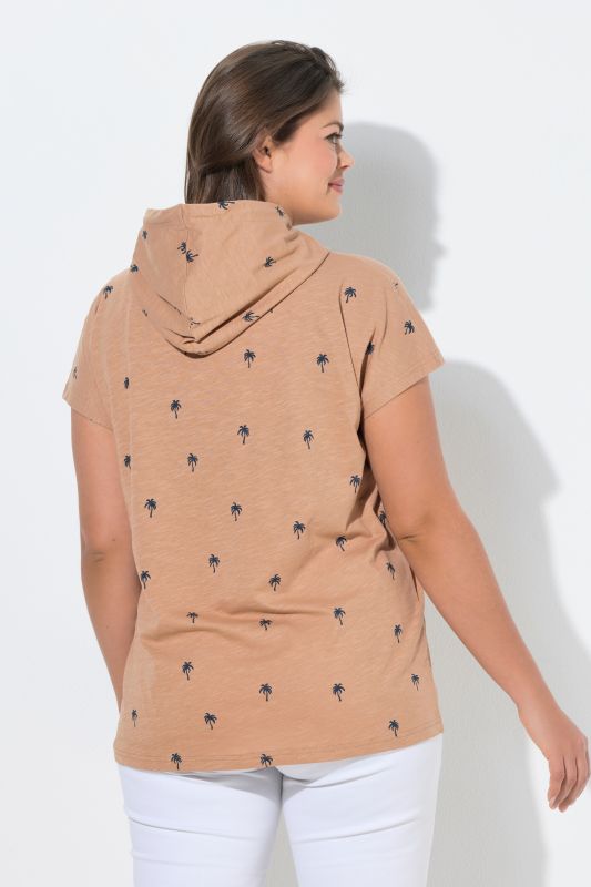 Palm Tree Print Hooded Cap Sleeve Tee