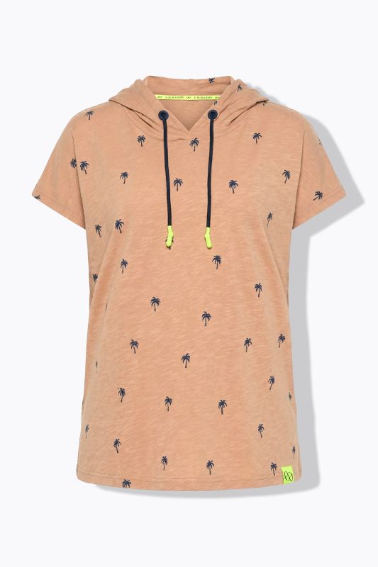 Palm Tree Print Hooded Cap Sleeve Tee