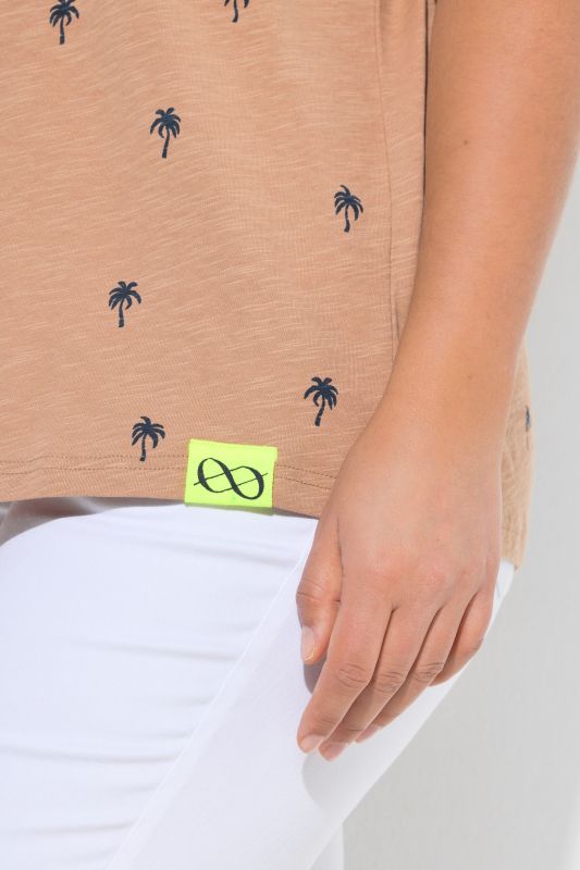 Palm Tree Print Hooded Cap Sleeve Tee