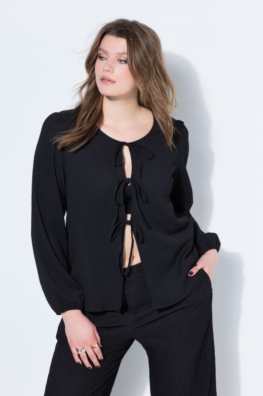 Tie Front Balloon Sleeve Blouse