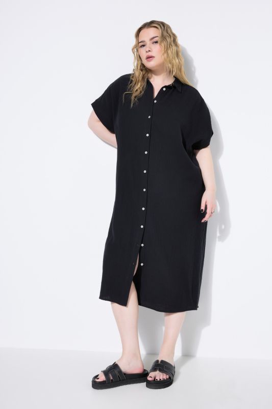 Muslin Cap Sleeve Button Down Shirt Dress