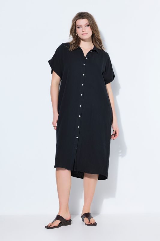 Muslin Cap Sleeve Button Down Shirt Dress