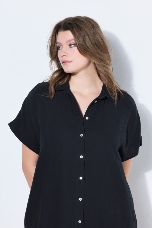 Muslin Cap Sleeve Button Down Shirt Dress
