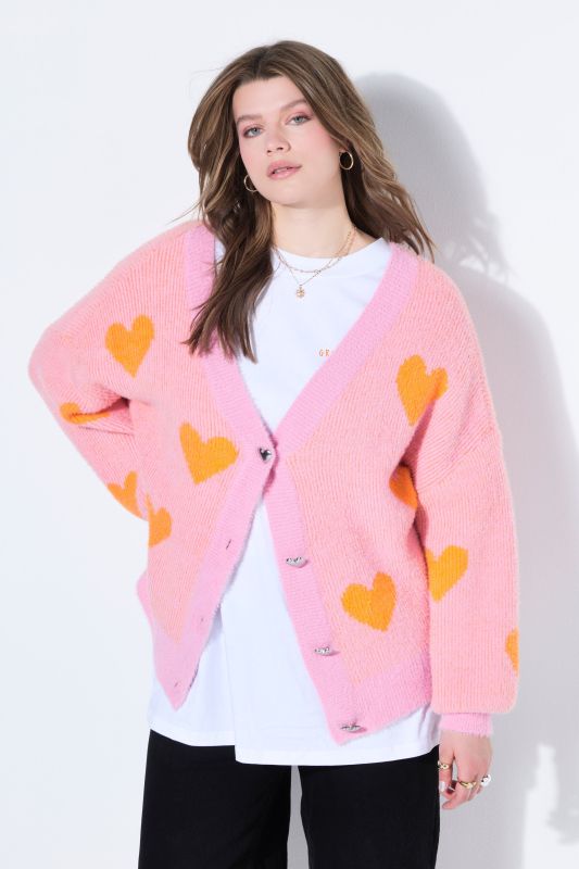 Heart Print Oversized Cardigan