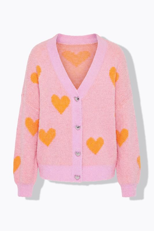 Heart Print Oversized Cardigan